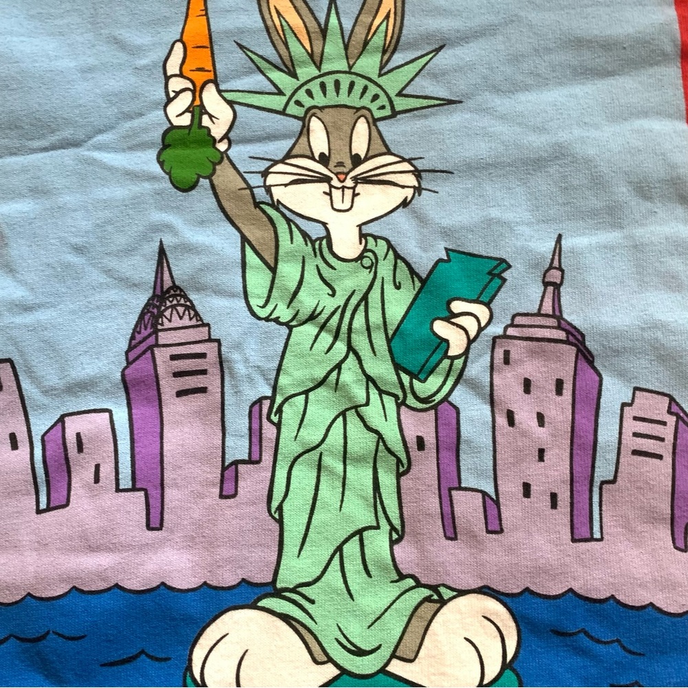 Vintage 90s Bugs Bunny Statue of Liberty Wit Liberty & Carrots WB Graphic Tee L - Picture 5 of 5